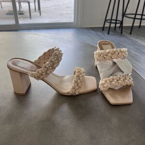 Elegant Pearl-Embellished Tan Heels